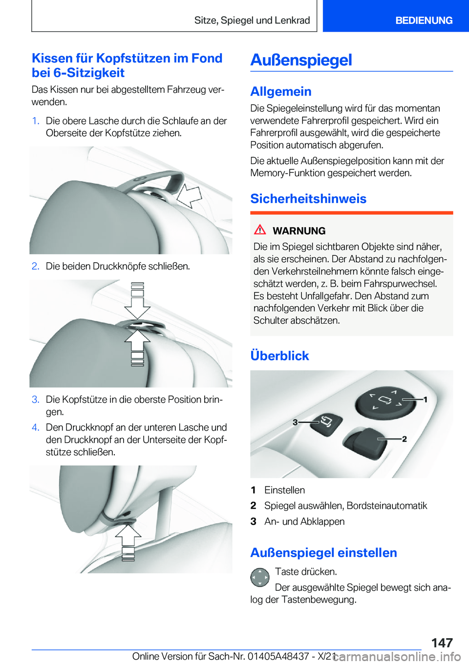 BMW X7 2022  Betriebsanleitungen (in German) �K�i�s�s�e�n��f�