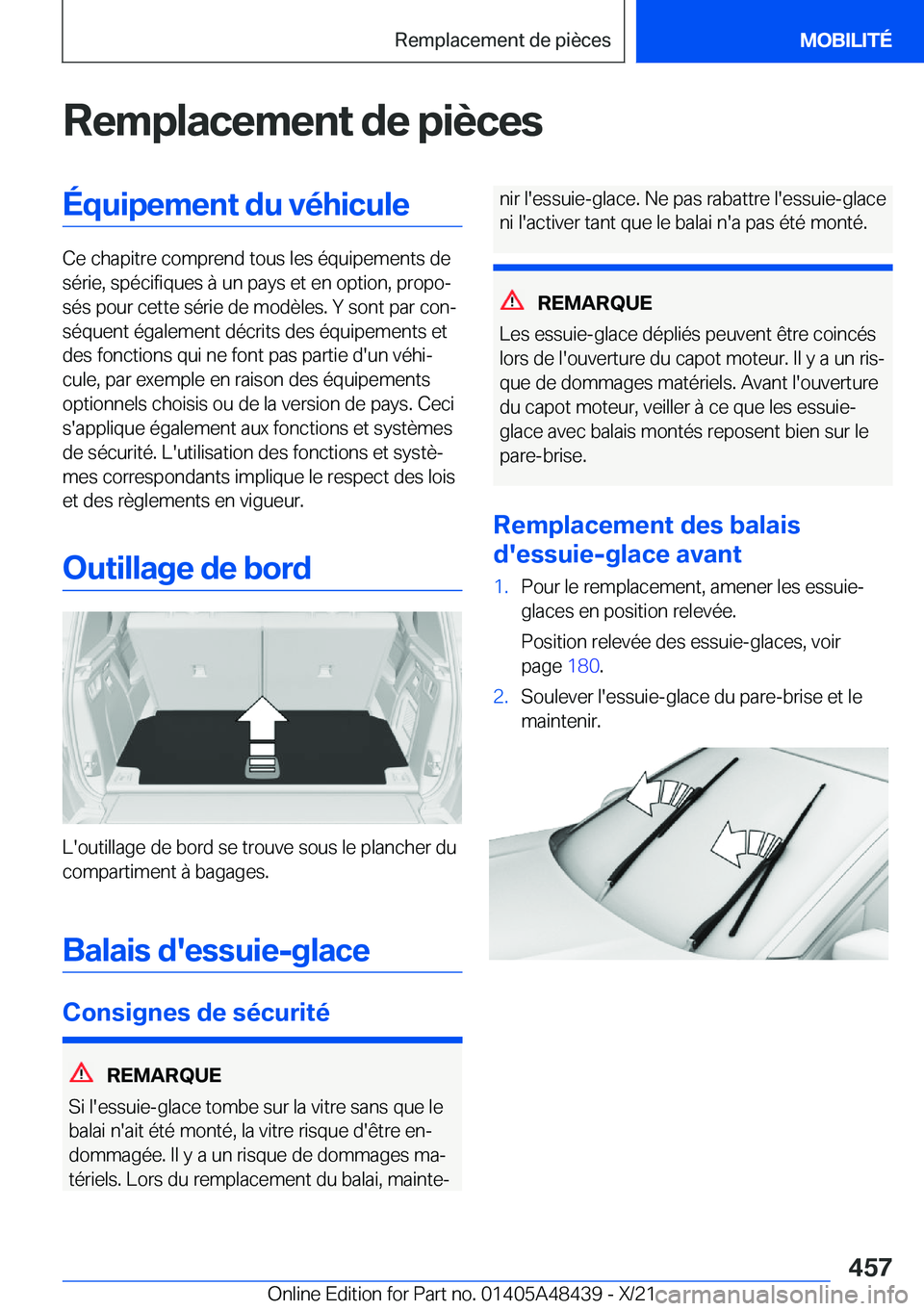 BMW X7 2022  Notices Demploi (in French) �R�e�m�p�l�a�c�e�m�e�n�t��d�e��p�i�è�c�e�s�