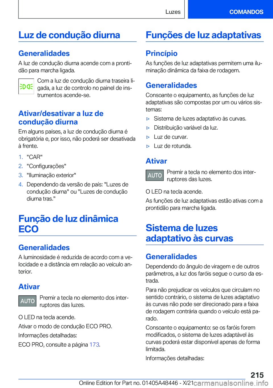 BMW X7 2022  Manual do condutor (in Portuguese) �L�u�z��d�e��c�o�n�d�u�