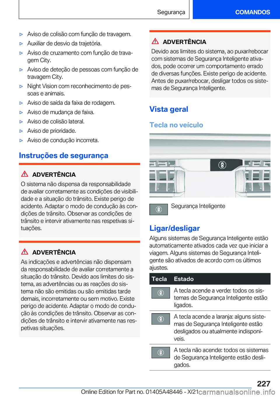 BMW X7 2022  Manual do condutor (in Portuguese) x�A�v�i�s�o��d�e��c�o�l�i�s�ã�o��c�o�m��f�u�n�