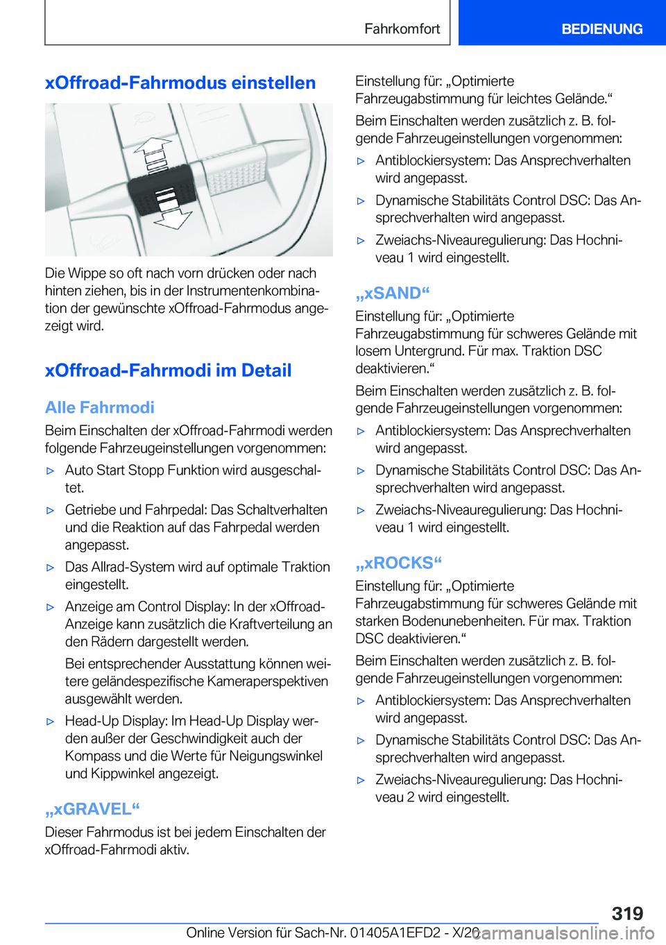 BMW X7 2021  Betriebsanleitungen (in German) �x�O�f�f�r�o�a�d�-�F�a�h�r�m�o�d�u�s��e�i�n�s�t�e�l�l�e�n
�D�i�e��W�i�p�p�e��s�o��o�f�t��n�a�c�h��v�o�r�n��d�r�