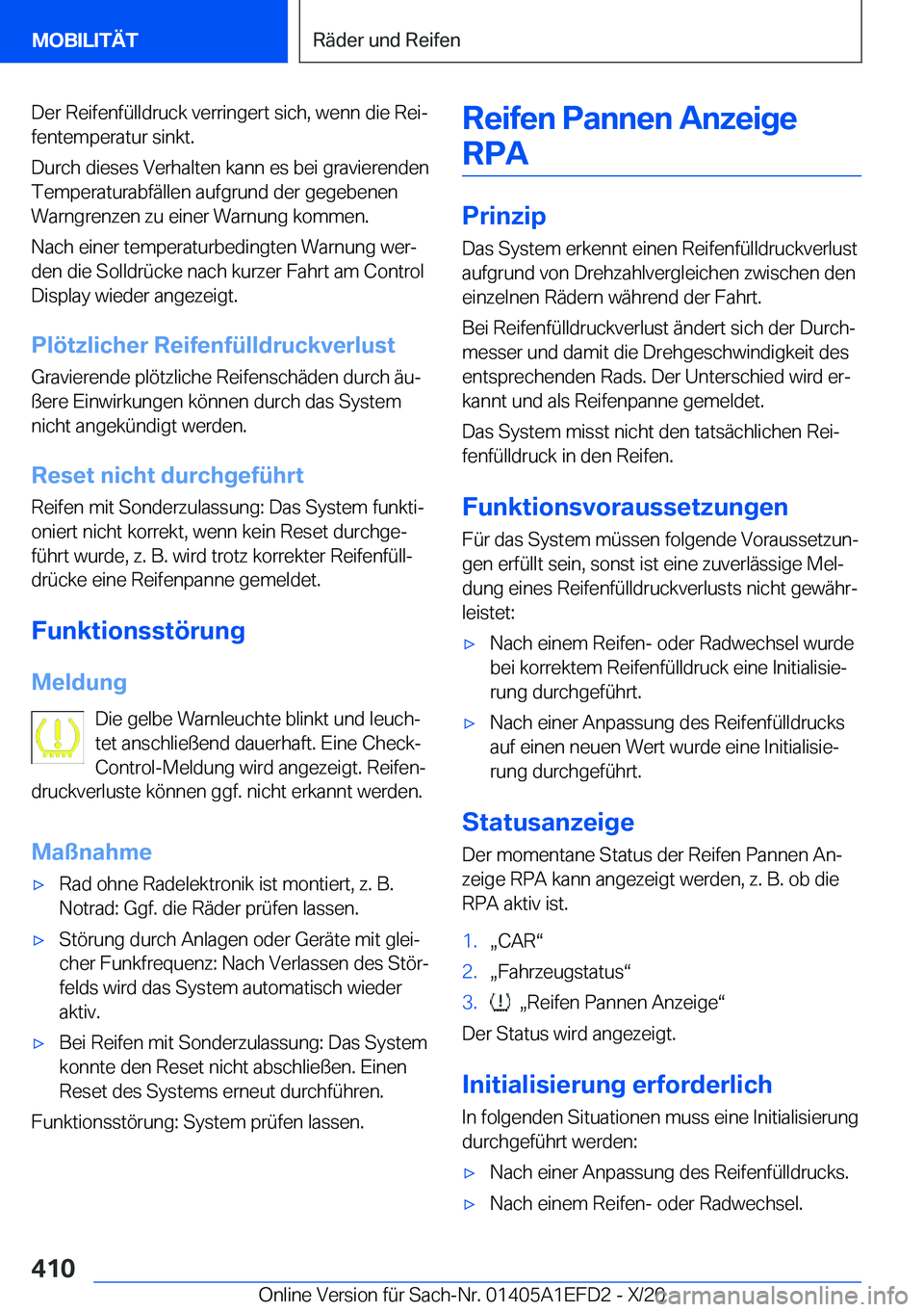 BMW X7 2021  Betriebsanleitungen (in German)  D e r  R e i f e n f 