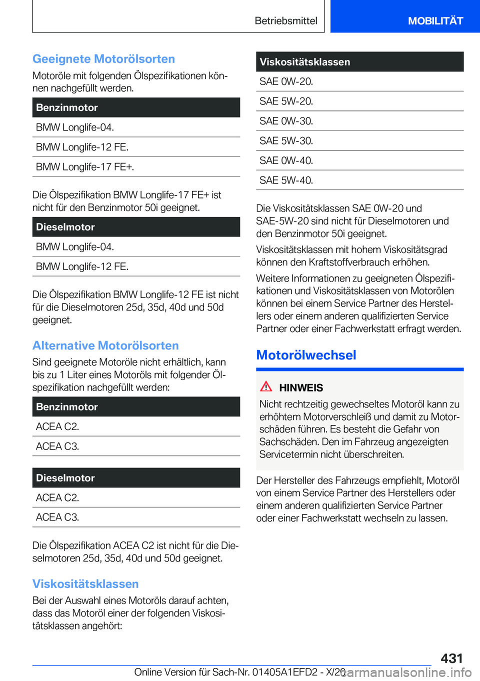 BMW X7 2021  Betriebsanleitungen (in German) �G�e�e�i�g�n�e�t�e��M�o�t�o�r�