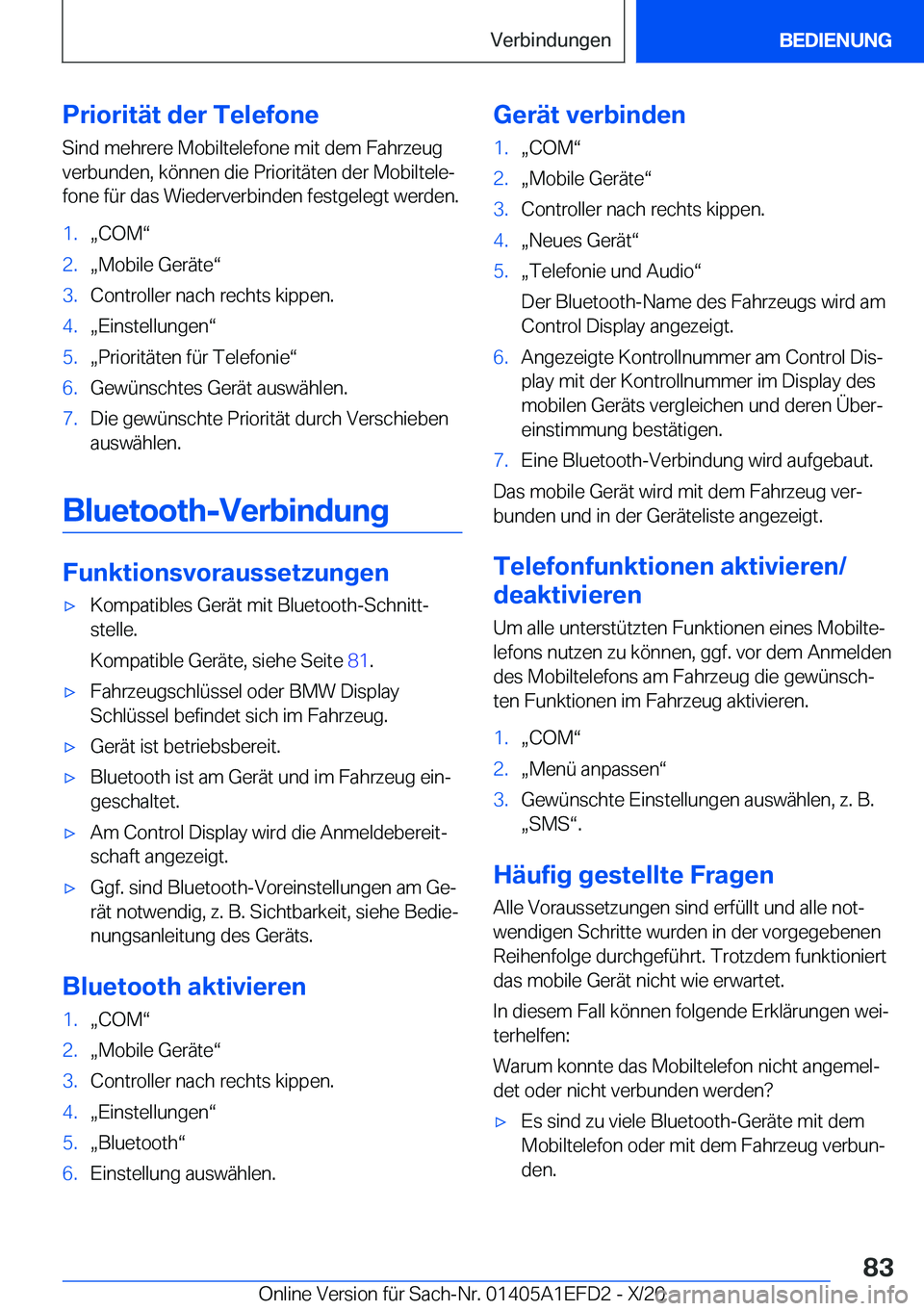 BMW X7 2021  Betriebsanleitungen (in German) �P�r�i�o�r�i�t�