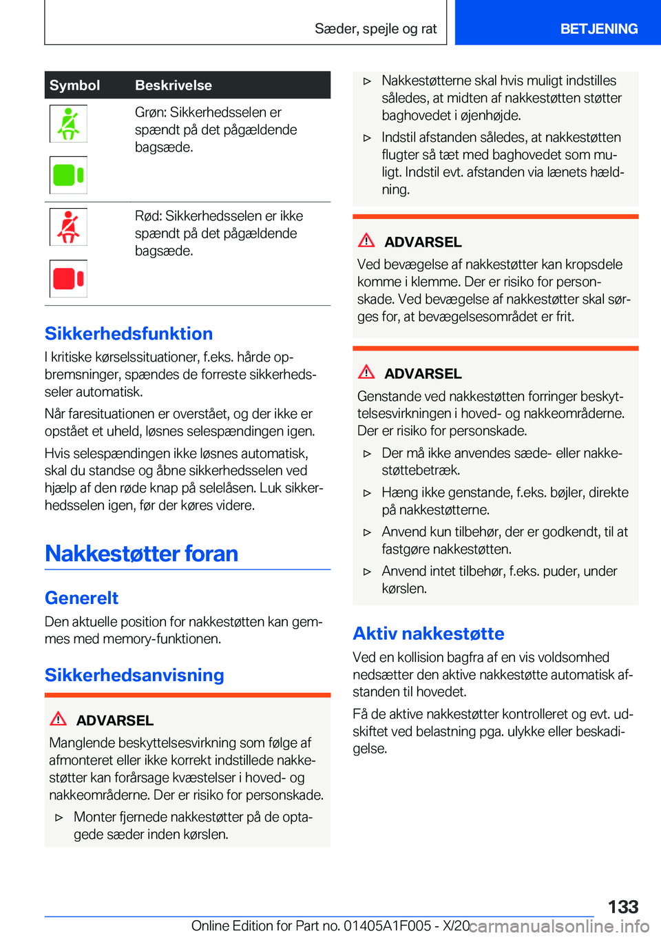 BMW X7 2021  InstruktionsbØger (in Danish) �S�y�m�b�o�l�B�e�s�k�r�i�v�e�l�s�e�G�r�