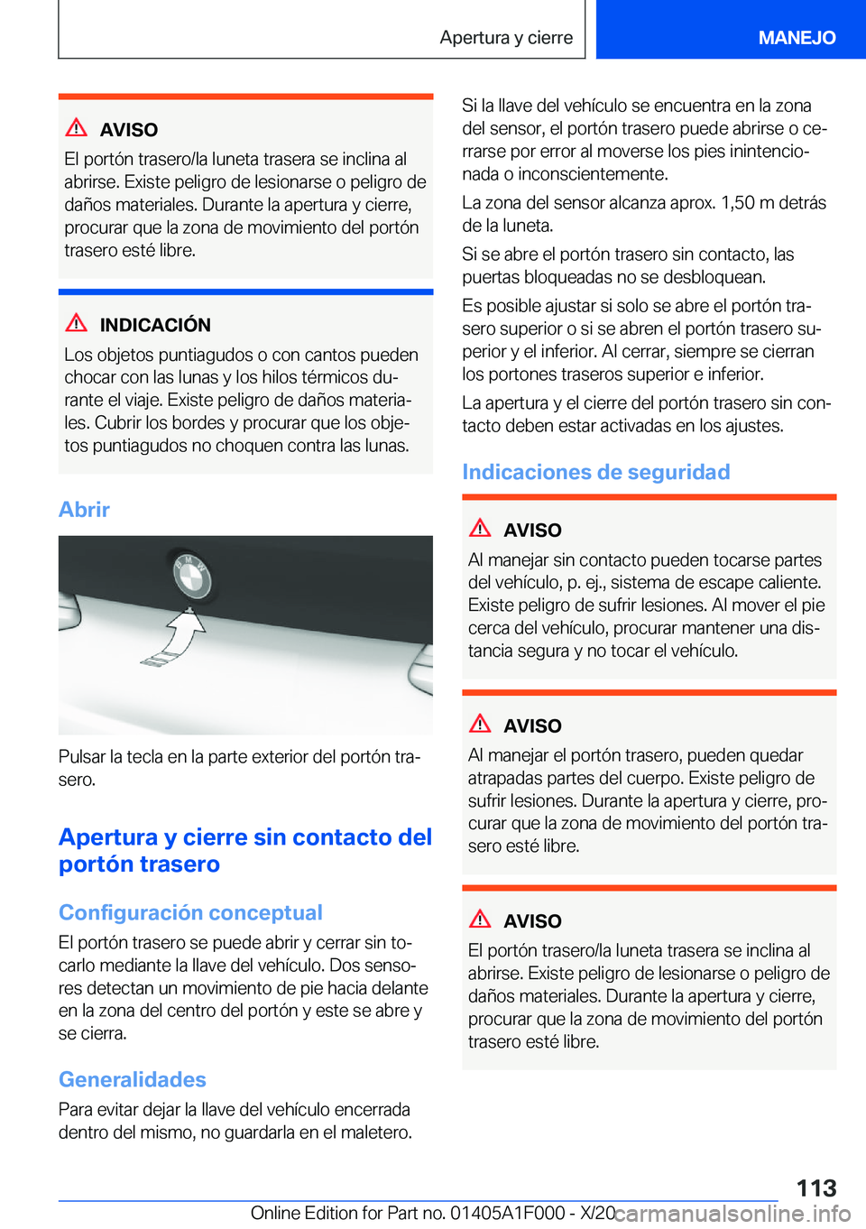 BMW X7 2021  Manuales de Empleo (in Spanish) �A�V�I�S�O
�E�l��p�o�r�t�