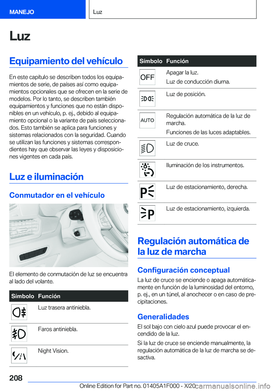 BMW X7 2021  Manuales de Empleo (in Spanish) �L�u�z�E�q�u�i�p�a�m�i�e�n�t�o��d�e�l��v�e�h�
