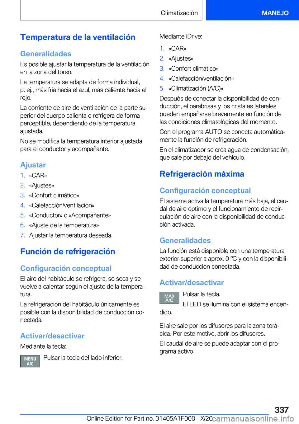 BMW X7 2021  Manuales de Empleo (in Spanish) �T�e�m�p�e�r�a�t�u�r�a��d�e��l�a��v�e�n�t�i�l�a�c�i�