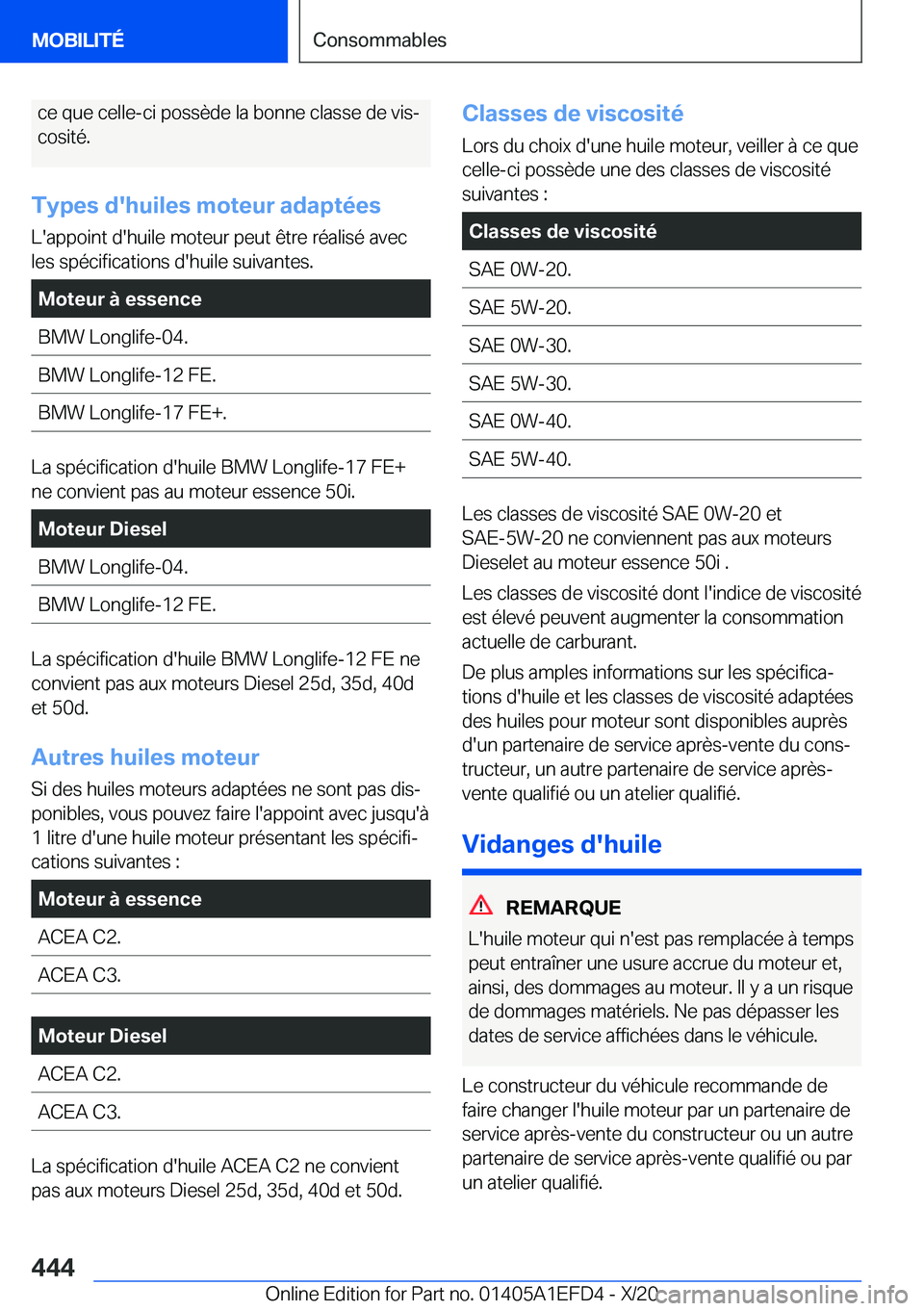 BMW X7 2021  Notices Demploi (in French) �c�e��q�u�e��c�e�l�l�e�-�c�i��p�o�s�s�è�d�e��l�a��b�o�n�n�e��c�l�a�s�s�e��d�e��v�i�sj
�c�o�s�i�t�é�.
�T�y�p�e�s��d�'�h�u�i�l�e�s��m�o�t�e�u�r��a�d�a�p�t�é�e�s
�L�'�a�p�p�o�i�n�t