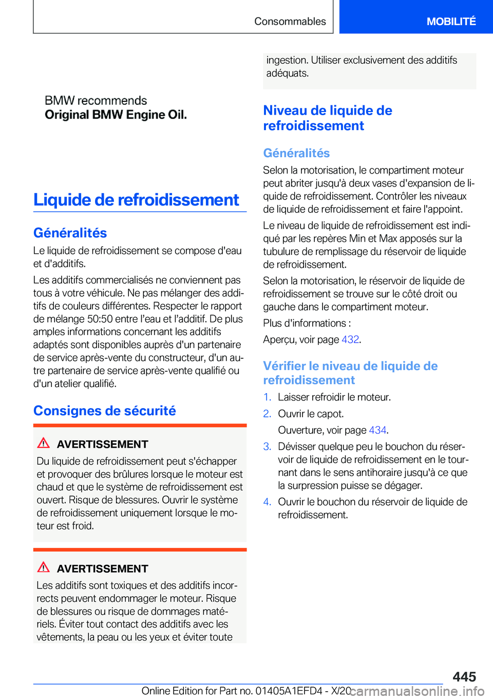 BMW X7 2021  Notices Demploi (in French) �L�i�q�u�i�d�e��d�e��r�e�f�r�o�i�d�i�s�s�e�m�e�n�t
�G�é�n�é�r�a�l�i�t�é�s�L�e��l�i�q�u�i�d�e��d�e��r�e�f�r�o�i�d�i�s�s�e�m�e�n�t��s�e��c�o�m�p�o�s�e��d�'�e�a�u
�e�t��d�'�a�d�d�i�t�