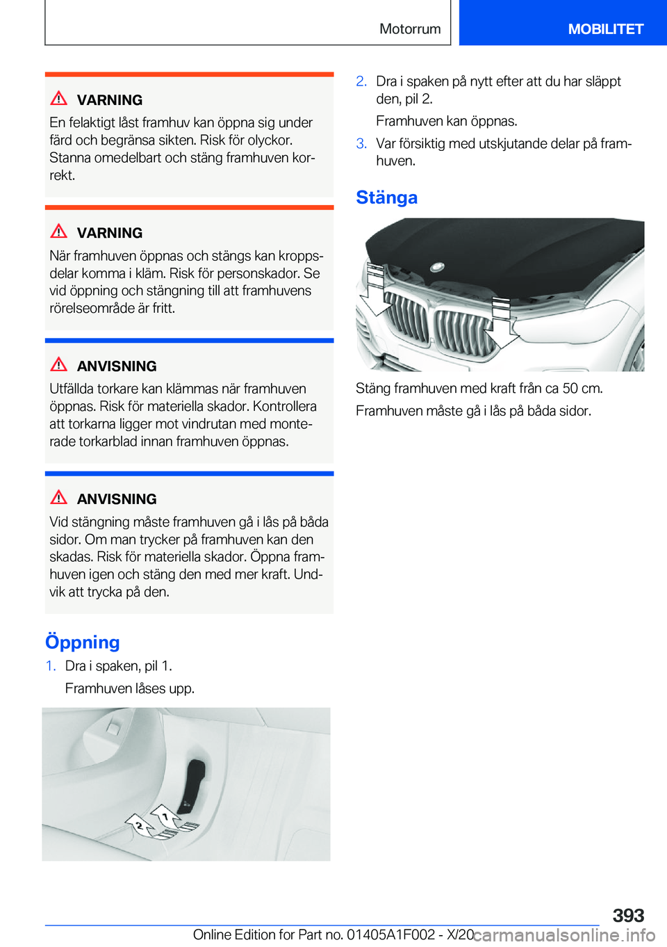 BMW X7 2021  InstruktionsbÖcker (in Swedish) �V�A�R�N�I�N�G
�E�n��f�e�l�a�k�t�i�g�t��l�å�s�t��f�r�a�m�h�u�v��k�a�n��