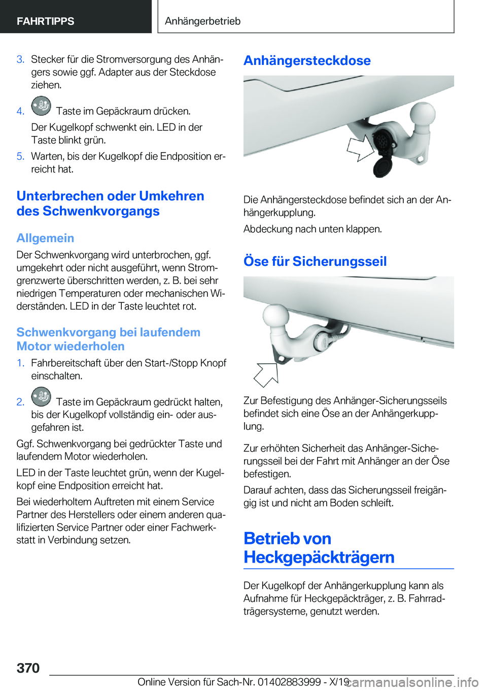 BMW X7 2020  Betriebsanleitungen (in German) �3�.�S�t�e�c�k�e�r��f�