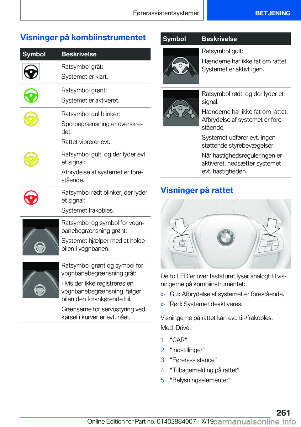BMW X7 2020  InstruktionsbØger (in Danish) �V�i�s�n�i�n�g�e�r��p�å��k�o�m�b�i�i�n�s�t�r�u�m�e�n�t�e�t�S�y�m�b�o�l�B�e�s�k�r�i�v�e�l�s�e�R�a�t�s�y�m�b�o�l��g�r�å�t�:
�S�y�s�t�e�m�e�t��e�r��k�l�a�r�t�.�R�a�t�s�y�m�b�o�l��g�r�