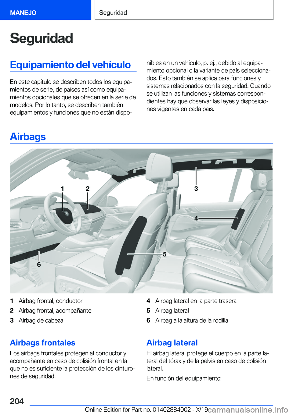 BMW X7 2020  Manuales de Empleo (in Spanish) �S�e�g�u�r�i�d�a�d�E�q�u�i�p�a�m�i�e�n�t�o��d�e�l��v�e�h�