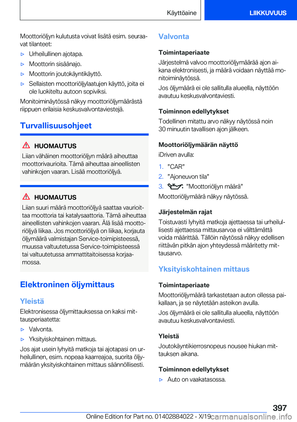 BMW X7 2020  Omistajan Käsikirja (in Finnish) �M�o�o�t�t�o�r�i�