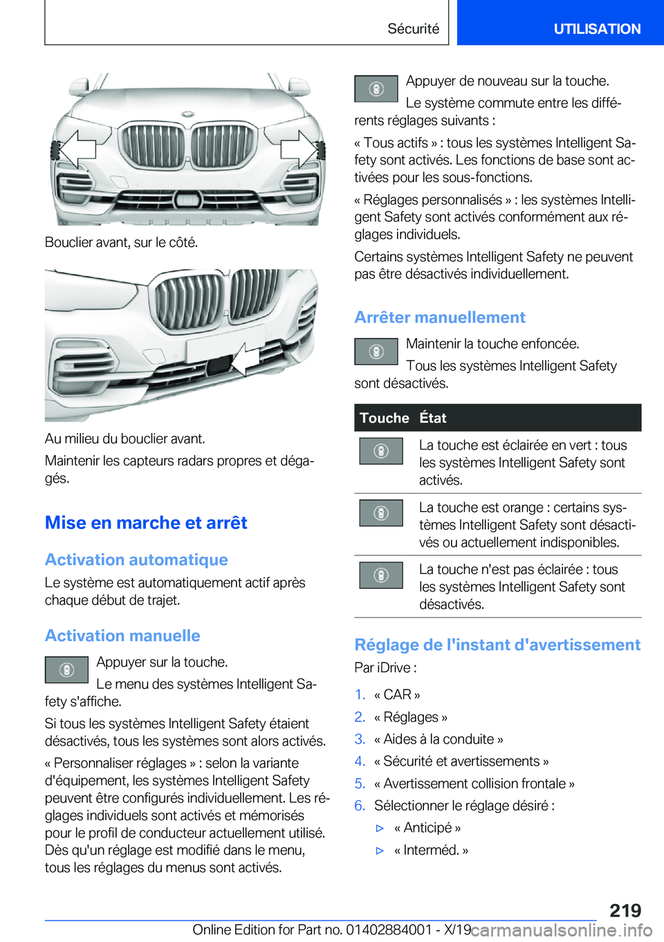 BMW X7 2020  Notices Demploi (in French) �B�o�u�c�l�i�e�r��a�v�a�n�t�,��s�u�r��l�e��c�