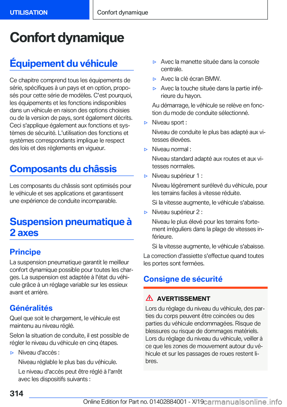 BMW X7 2020  Notices Demploi (in French) �C�o�n�f�o�r�t��d�y�n�a�m�i�q�u�e�