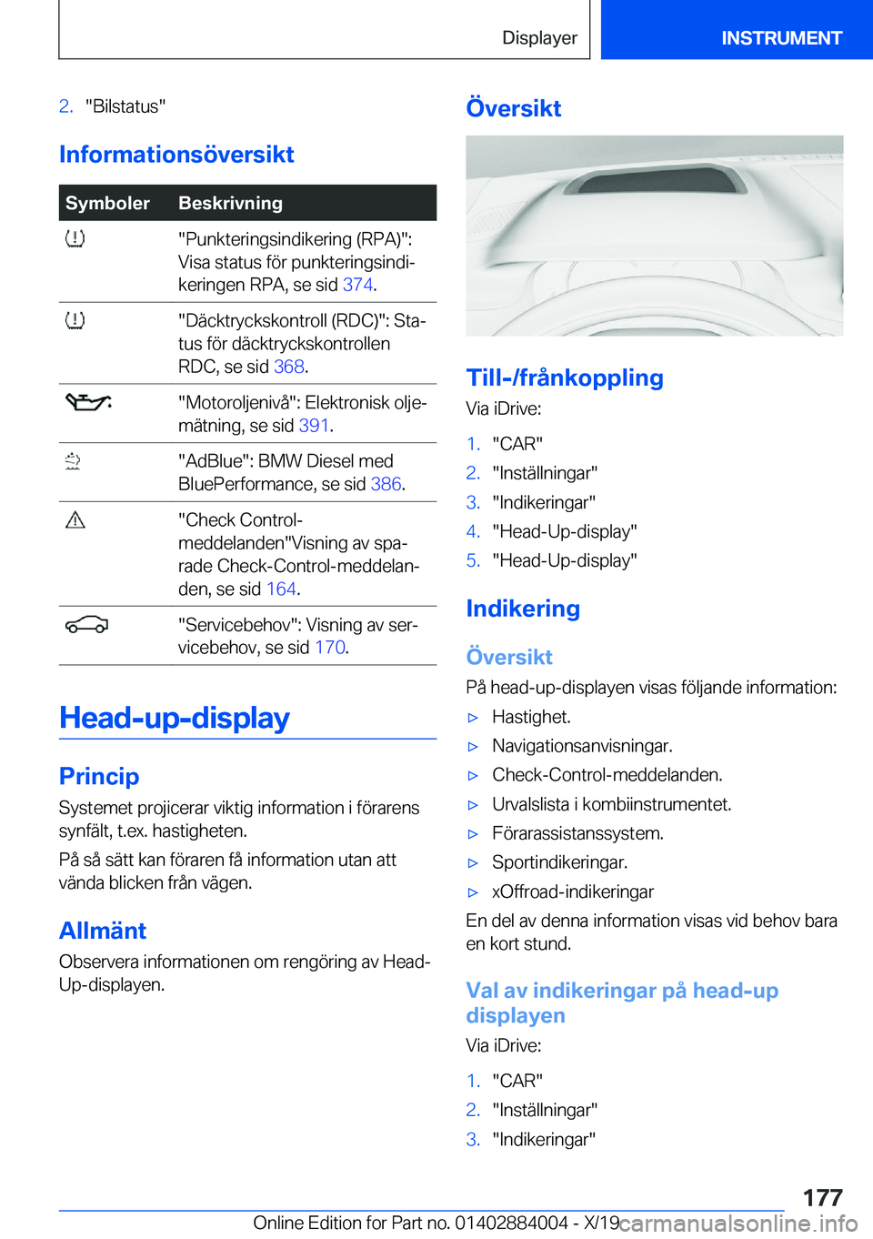 BMW X7 2020  InstruktionsbÖcker (in Swedish) �2�.��B�i�l�s�t�a�t�u�s�
�I�n�f�o�r�m�a�t�i�o�n�s�