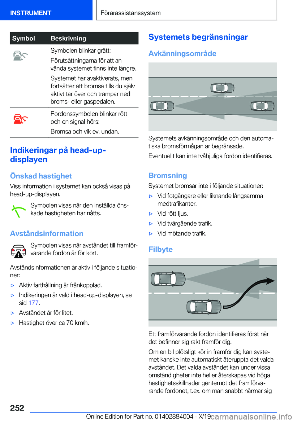 BMW X7 2020  InstruktionsbÖcker (in Swedish) �S�y�m�b�o�l�B�e�s�k�r�i�v�n�i�n�g�S�y�m�b�o�l�e�n��b�l�i�n�k�a�r��g�r�å�t�t�:
�F�