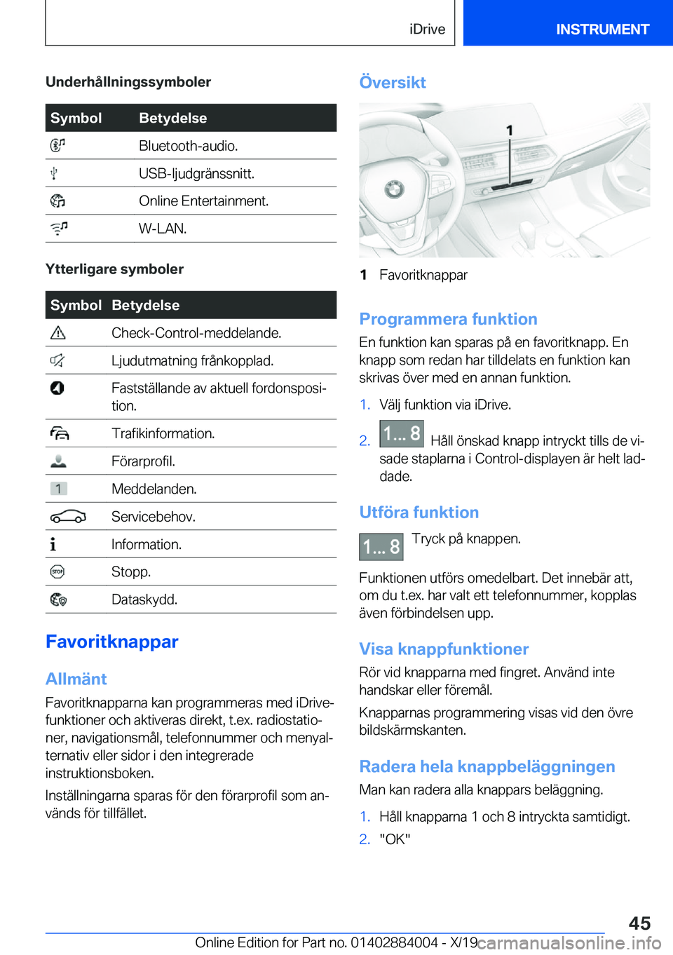 BMW X7 2020  InstruktionsbÖcker (in Swedish) �U�n�d�e�r�h�å�l�l�n�i�n�g�s�s�y�m�b�o�l�e�r�S�y�m�b�o�l�B�e�t�y�d�e�l�s�e��B�l�u�e�t�o�o�t�h�-�a�u�d�i�o�.��U�S�B�-�l�j�u�d�g�r�ä�n�s�s�n�i�t�t�.��O�n�l�i�n�e��E�n�t�e�r�t�a�i�n�m�e�n�t�.��W�-