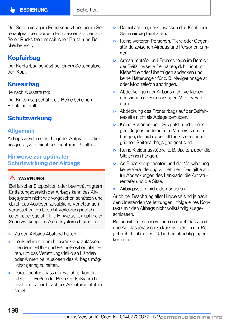 BMW X7 2019  Betriebsanleitungen (in German) �D�e�r��S�e�i�t�e�n�a�i�r�b�a�g��i�m��F�o�n�d��s�c�h�