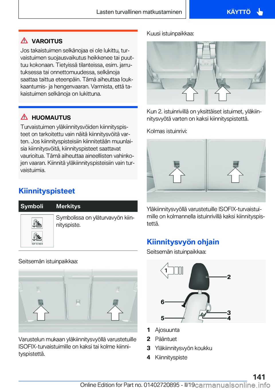 BMW X7 2019  Omistajan Käsikirja (in Finnish) �V�A�R�O�I�T�U�S
�J�o�s��t�a�k�a�i�s�t�u�i�m�e�n��s�e�l�k�