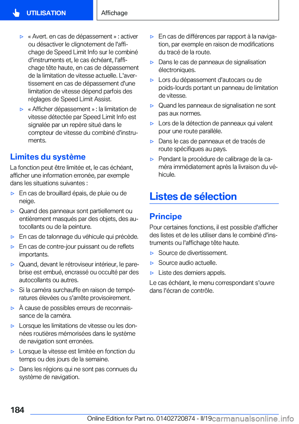 BMW X7 2019  Notices Demploi (in French) 'x�k��A�v�e�r�t�.��e�n��c�a�s��d�e��d�é�p�a�s�s�e�m�e�n�t��{��:��a�c�t�i�v�e�r
�o�u��d�é�s�a�c�t�i�v�e�r��l�e��c�l�i�g�n�o�t�e�m�e�n�t��d�e��l�'�a�f�f�ij
�c�h�a�g�e��d�e��S�p