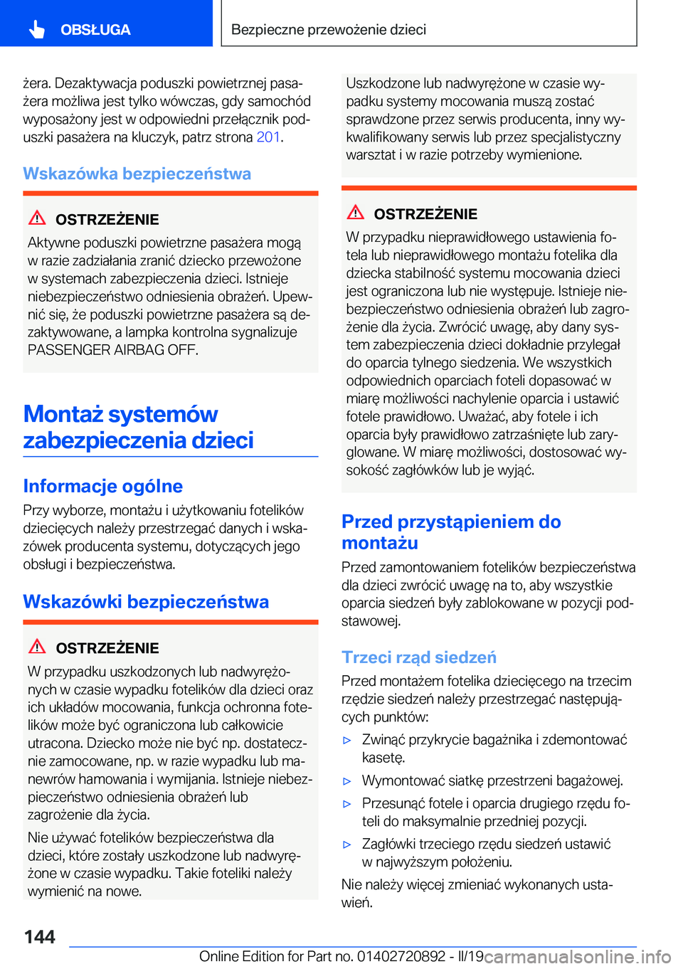 BMW X7 2019  Instrukcja obsługi (in Polish) 9�e�r�a�.��D�e�z�a�k�t�y�w�a�c�j�a��p�o�d�u�s�z�k�i��p�o�w�i�e�t�r�z�n�e�j��p�a�s�aj
9�e�r�a��m�o9�l�i�w�a��j�e�s�t��t�y�l�k�o��w�