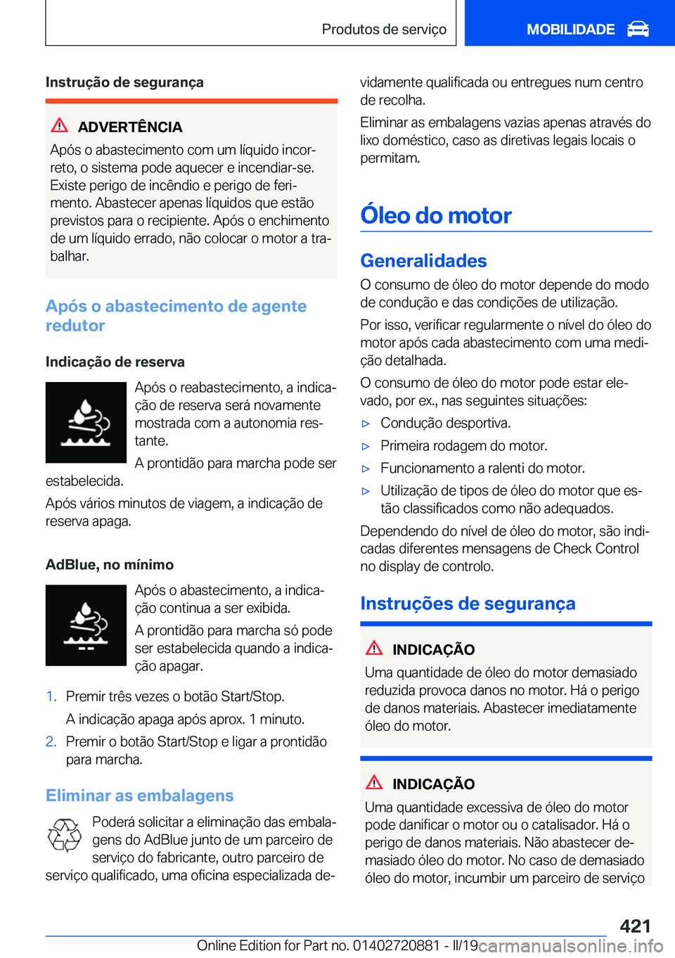 BMW X7 2019  Manual do condutor (in Portuguese) �I�n�s�t�r�u�