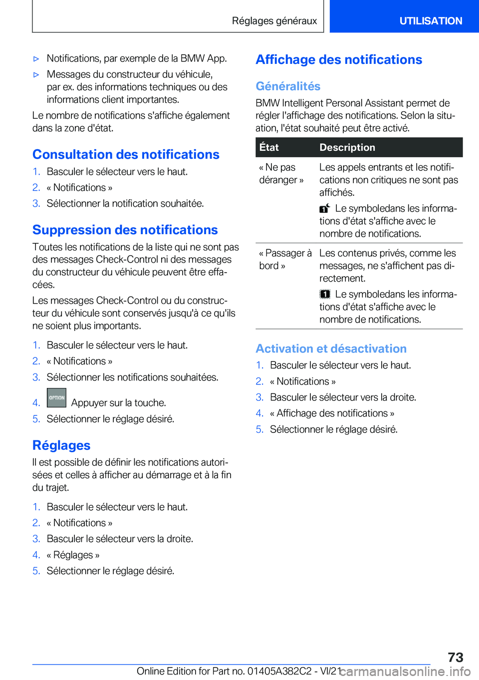 BMW Z4 2022  Notices Demploi (in French) 'x�N�o�t�i�f�i�c�a�t�i�o�n�s�,��p�a�r��e�x�e�m�p�l�e��d�e��l�a��B�M�W��A�p�p�.'x�M�e�s�s�a�g�e�s��d�u��c�o�n�s�t�r�u�c�t�e�u�r��d�u��v�é�h�i�c�u�l�e�,�p�a�r��e�x�.��d�e�s��i�n�f�