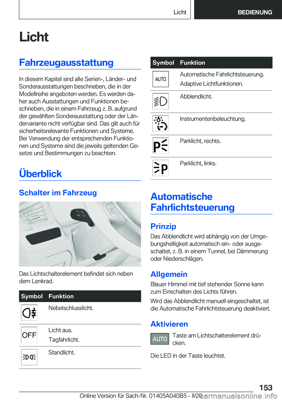 BMW Z4 2020  Betriebsanleitungen (in German) �L�i�c�h�t�F�a�h�r�z�e�u�g�a�u�s�s�t�a�t�t�u�n�g
�I�n��d�i�e�s�e�m��K�a�p�i�t�e�l��s�i�n�d��a�l�l�e��S�e�r�i�e�n�-�,��L�ä�n�d�e�r�-��u�n�d�S�o�n�d�e�r�a�u�s�s�t�a�t�t�u�n�g�e�n��b�e�s�c�h�r�i