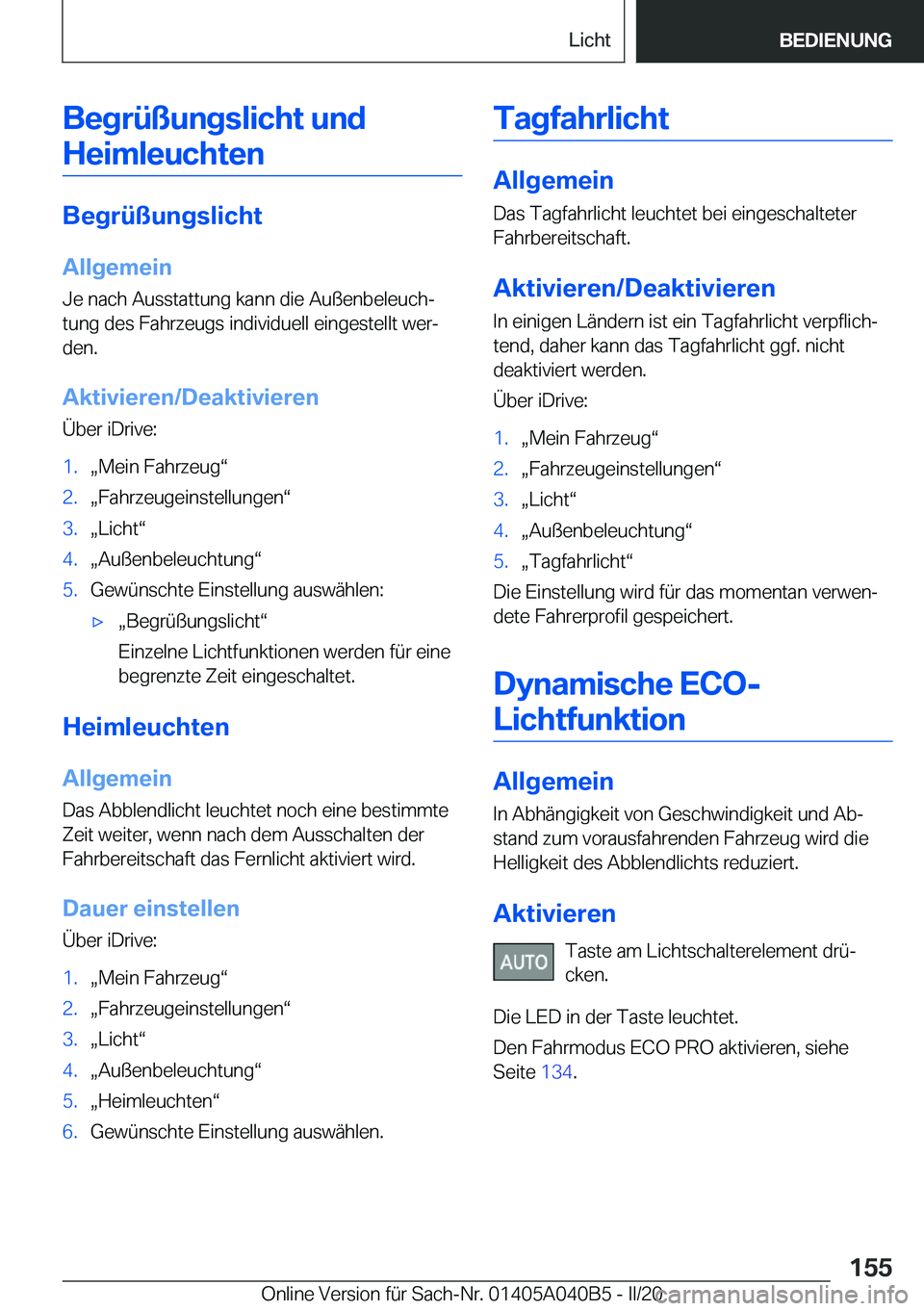BMW Z4 2020  Betriebsanleitungen (in German) �B�e�g�r�
