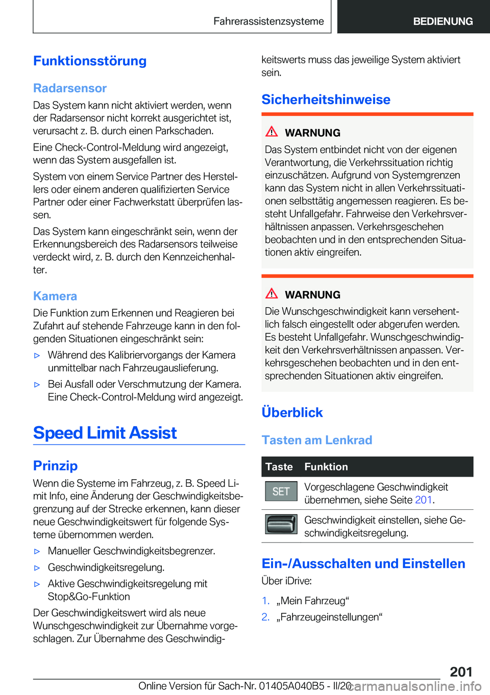 BMW Z4 2020  Betriebsanleitungen (in German) �F�u�n�k�t�i�o�n�s�s�t�