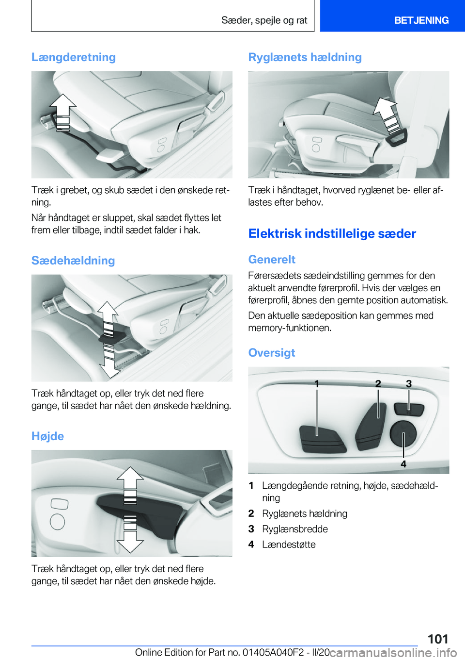 BMW Z4 2020  InstruktionsbØger (in Danish) �L�æ�n�g�d�e�r�e�t�n�i�n�g
�T�r�æ�k��i��g�r�e�b�e�t�,��o�g��s�k�u�b��s�æ�d�e�t��i��d�e�n��