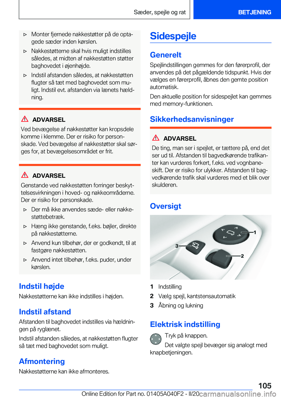 BMW Z4 2020  InstruktionsbØger (in Danish) 'x�M�o�n�t�e�r��f�j�e�r�n�e�d�e��n�a�k�k�e�s�t�