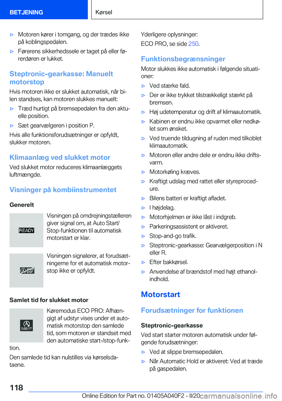 BMW Z4 2020  InstruktionsbØger (in Danish) 'x�M�o�t�o�r�e�n��k�