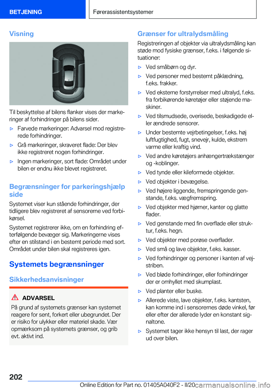 BMW Z4 2020  InstruktionsbØger (in Danish) �V�i�s�n�i�n�g
�T�i�l��b�e�s�k�y�t�t�e�l�s�e��a�f��b�i�l�e�n�s��f�l�a�n�k�e�r��v�i�s�e�s��d�e�r��m�a�r�k�ej�r�i�n�g�e�r��a�f��f�o�r�h�i�n�d�r�i�n�g�e�r��p�å��b�i�l�e�n�s��s�i�d�e�r�.
