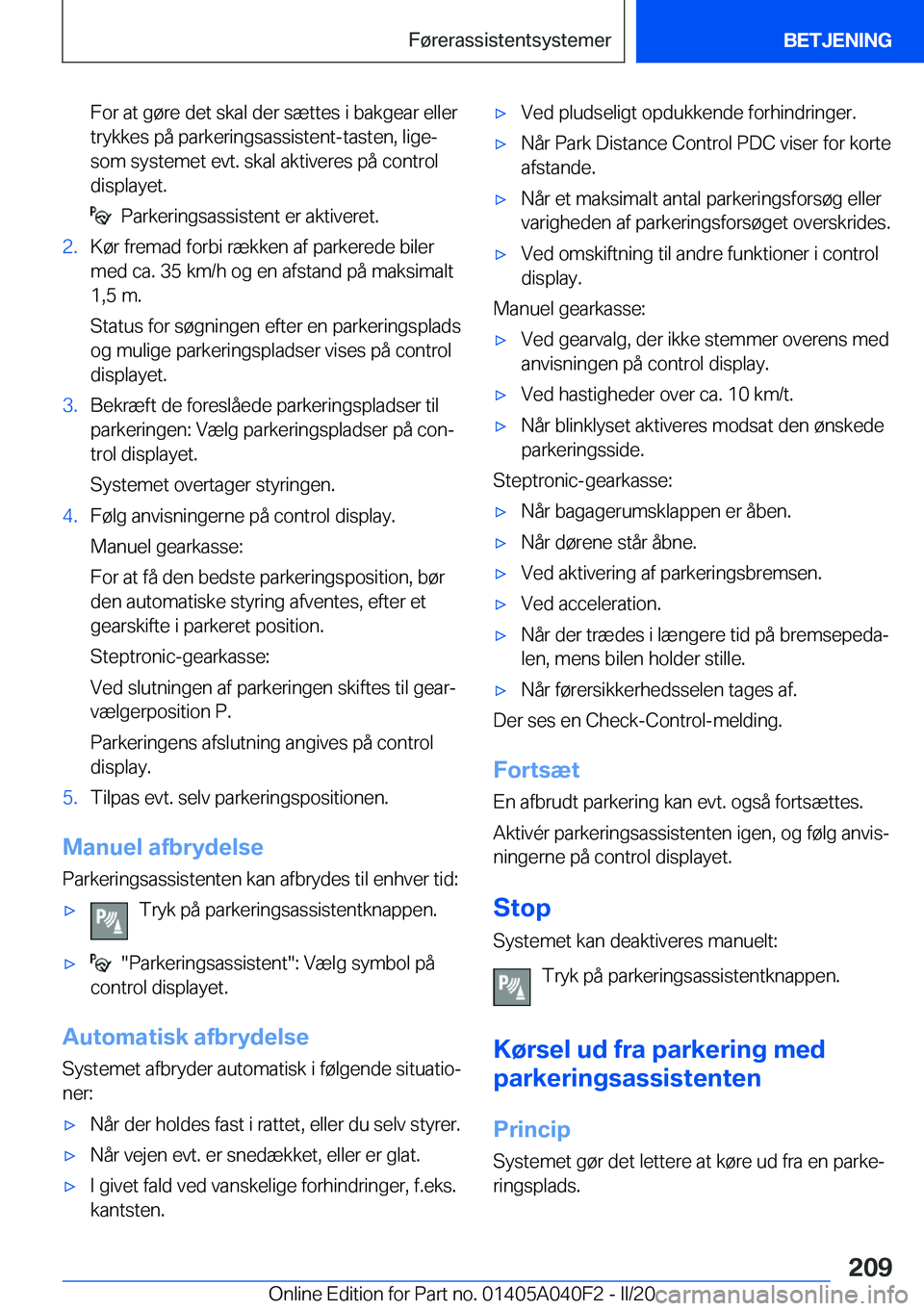 BMW Z4 2020  InstruktionsbØger (in Danish) �F�o�r��a�t��g�