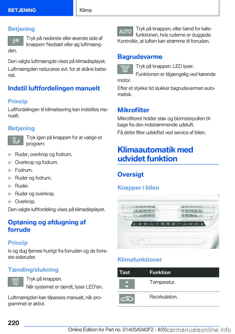 BMW Z4 2020  InstruktionsbØger (in Danish) �B�e�t�j�e�n�i�n�g�T�r�y�k��p�å��n�e�d�e�r�s�t�e��e�l�l�e�r��