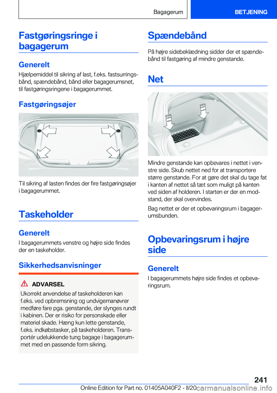 BMW Z4 2020  InstruktionsbØger (in Danish) �F�a�s�t�g�