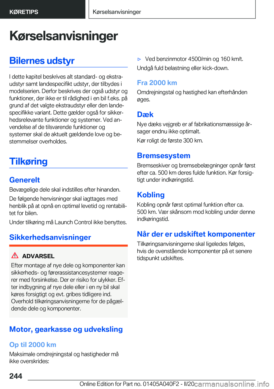 BMW Z4 2020  InstruktionsbØger (in Danish) �K�