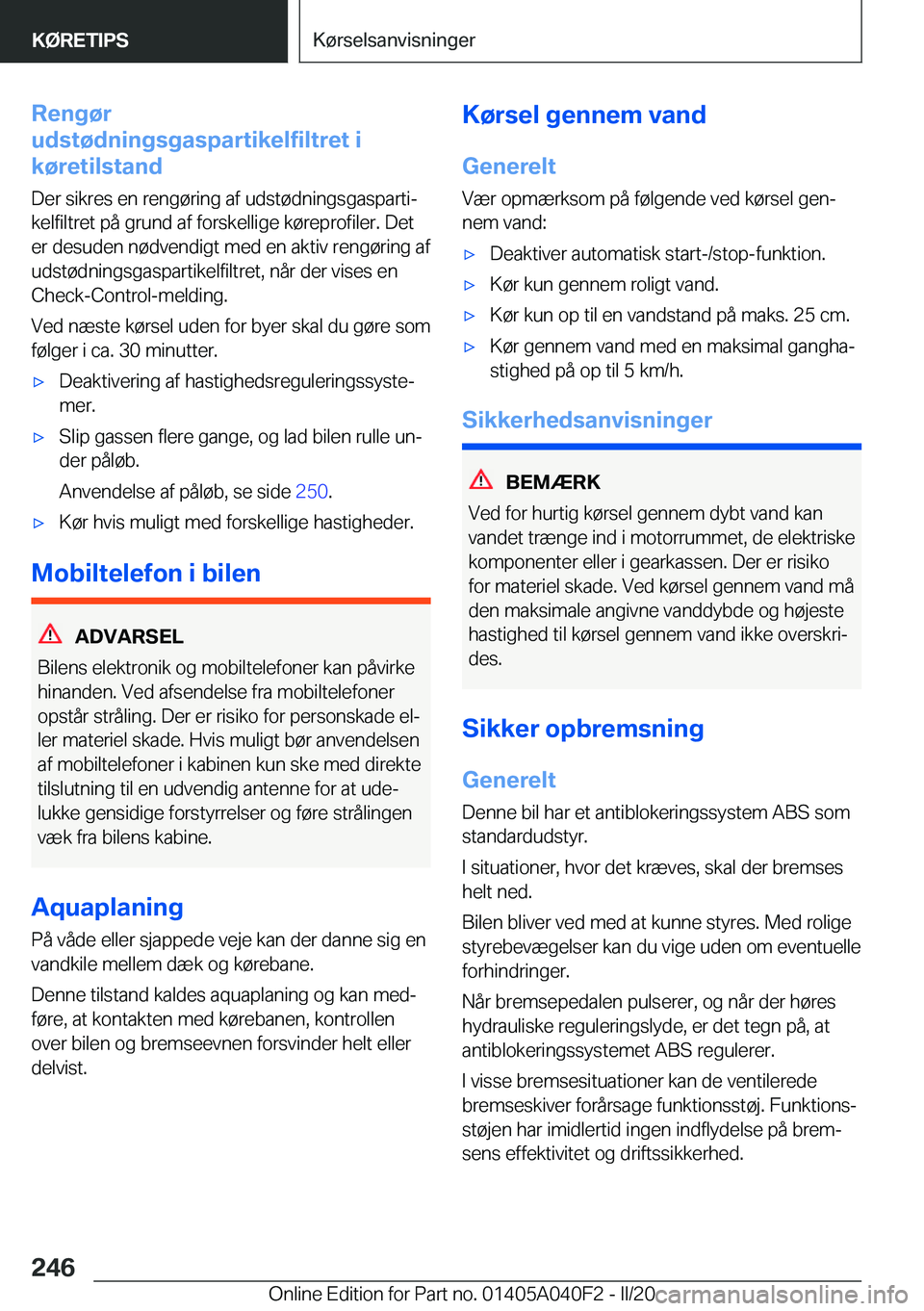 BMW Z4 2020  InstruktionsbØger (in Danish) �R�e�n�g�
