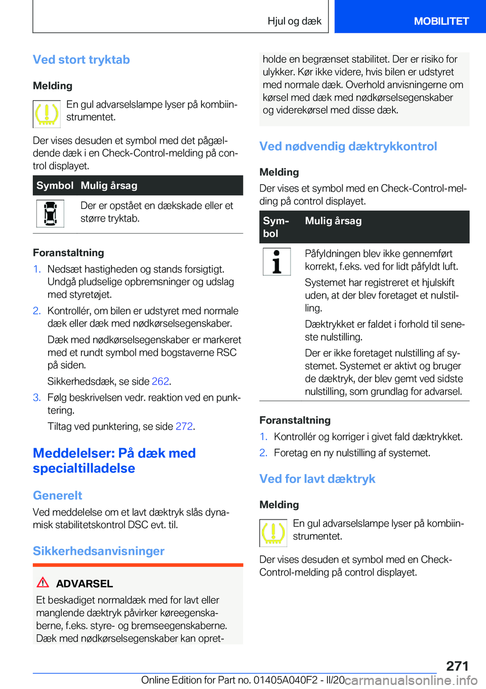 BMW Z4 2020  InstruktionsbØger (in Danish) �V�e�d��s�t�o�r�t��t�r�y�k�t�a�b
�M�e�l�d�i�n�g �E�n��g�u�l��a�d�v�a�r�s�e�l�s�l�a�m�p�e��l�y�s�e�r��p�å��k�o�m�b�i�i�nj�s�t�r�u�m�e�n�t�e�t�.
�D�e�r��v�i�s�e�s��d�e�s�u�d�e�n��e�t��s�y�m