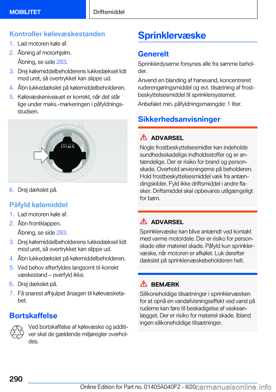 BMW Z4 2020  InstruktionsbØger (in Danish) �K�o�n�t�r�o�l�l�e�r��k�