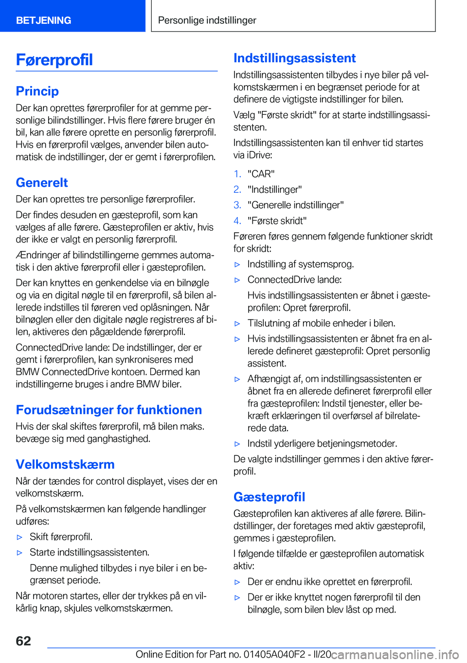 BMW Z4 2020  InstruktionsbØger (in Danish) �F�