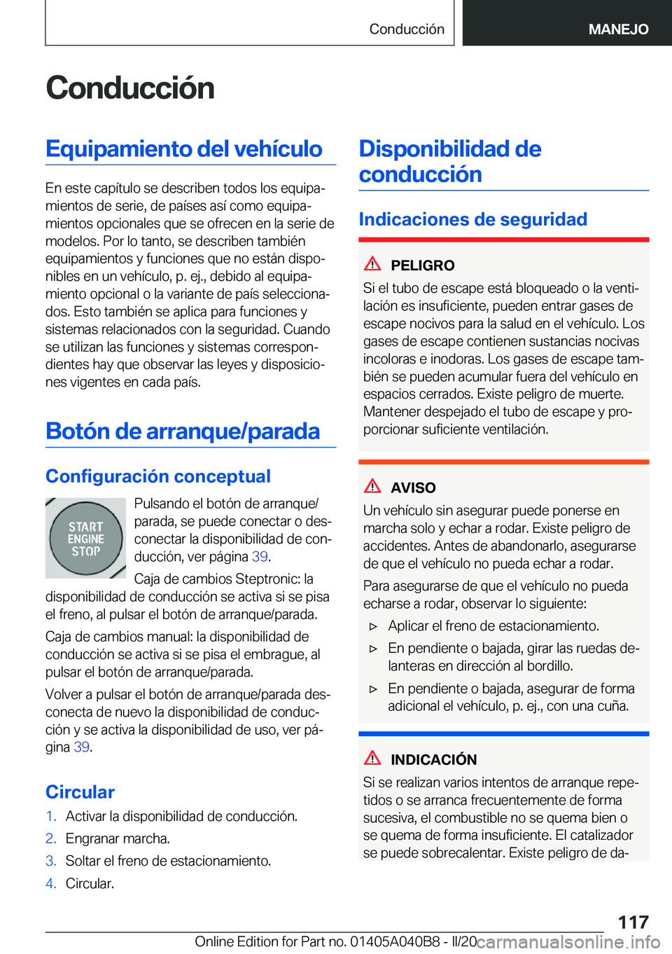 BMW Z4 2020  Manuales de Empleo (in Spanish) �C�o�n�d�u�c�c�i�