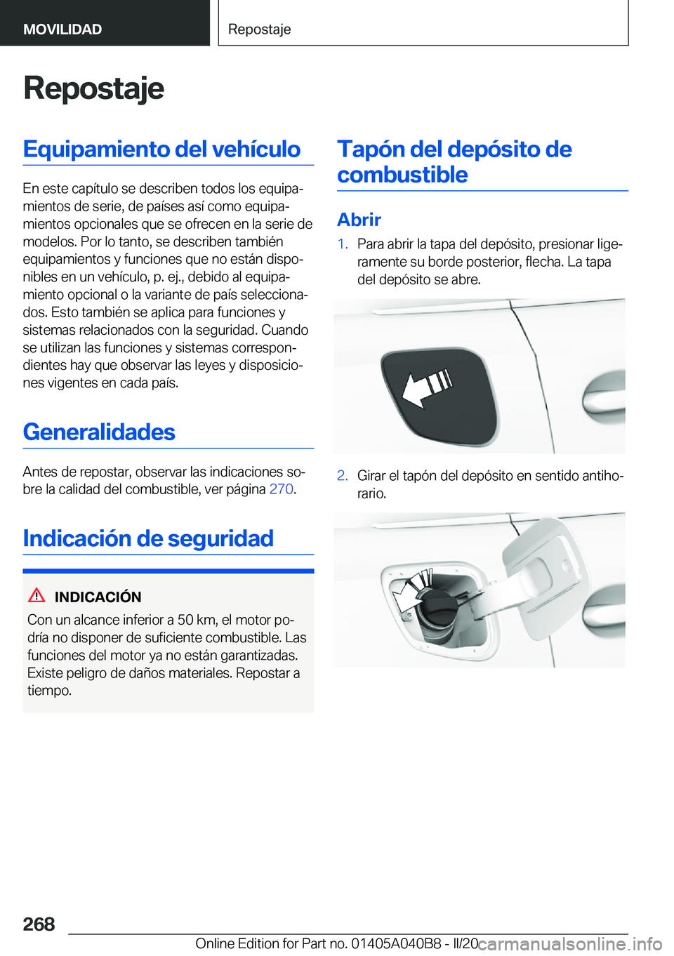 BMW Z4 2020  Manuales de Empleo (in Spanish) �R�e�p�o�s�t�a�j�e�E�q�u�i�p�a�m�i�e�n�t�o��d�e�l��v�e�h�