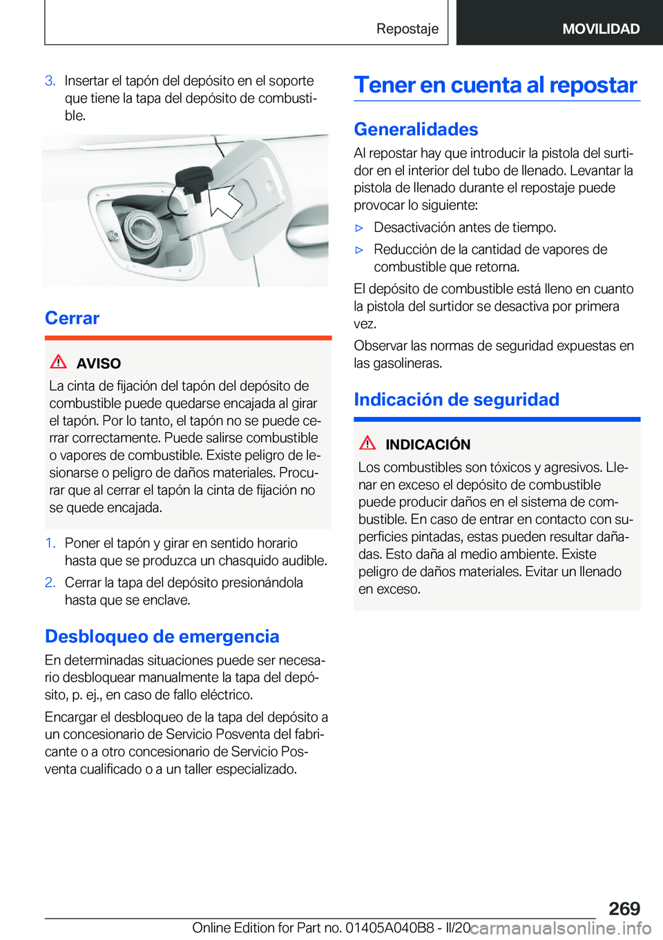BMW Z4 2020  Manuales de Empleo (in Spanish) �3�.�I�n�s�e�r�t�a�r��e�l��t�a�p�