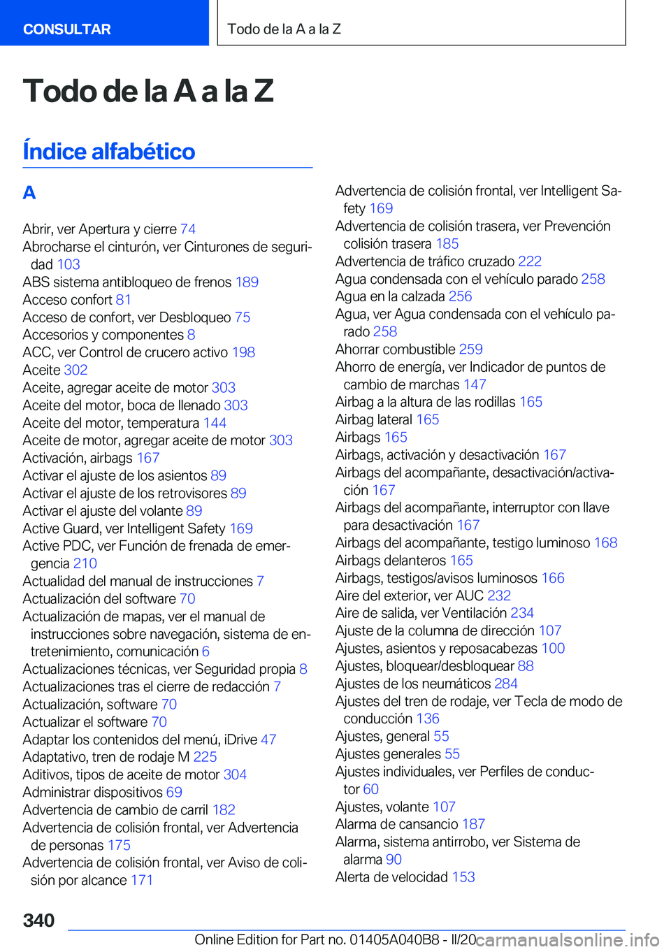 BMW Z4 2020  Manuales de Empleo (in Spanish) �T�o�d�o��d�e��l�a��A��a��l�a��Z
�