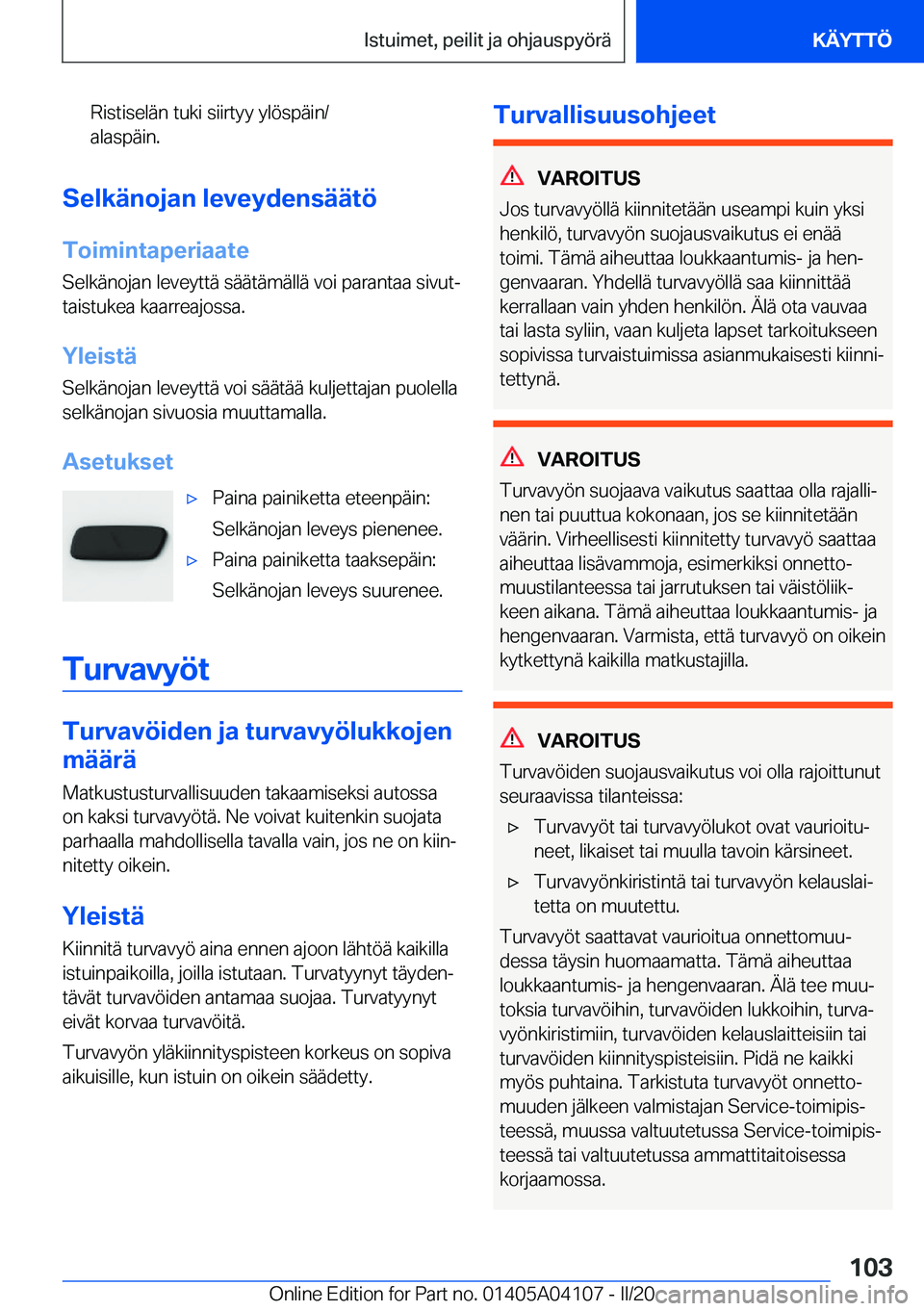 BMW Z4 2020  Omistajan Käsikirja (in Finnish) �R�i�s�t�i�s�e�l�